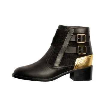 CHANEL Ankle Boots Women's Black Gold