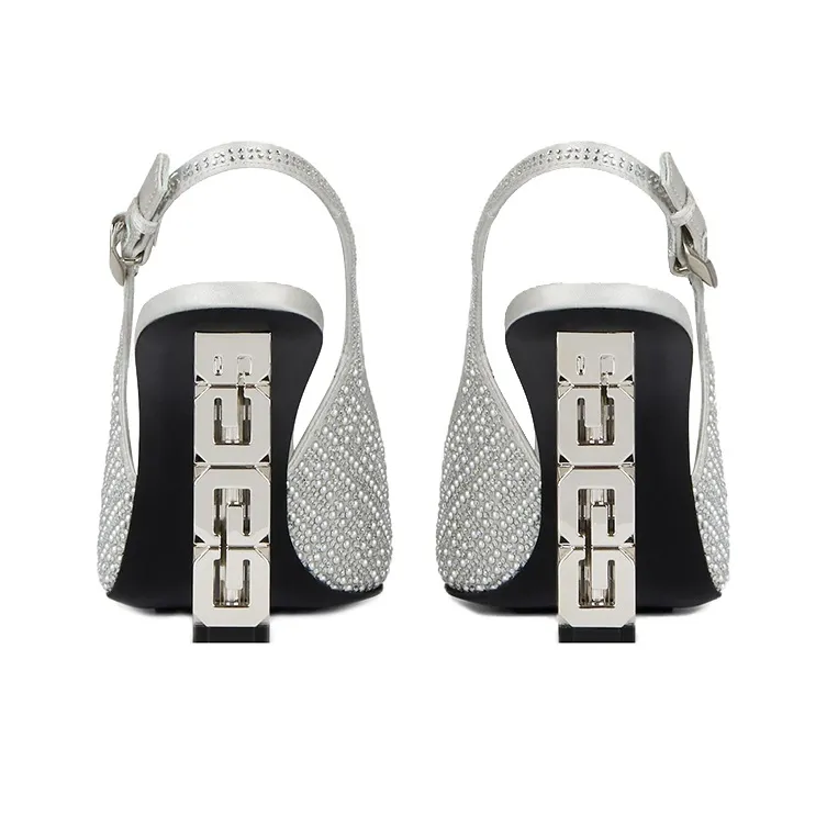 Givenchy G Cube Chunky Heel High Heels 8.4cm Women's Silver-4