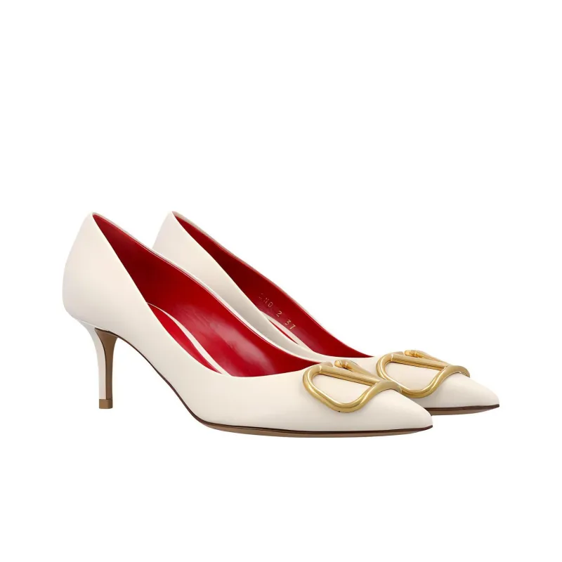 Valentino Vlogo Slim Heel High Heels 6cm Women's Beige-3