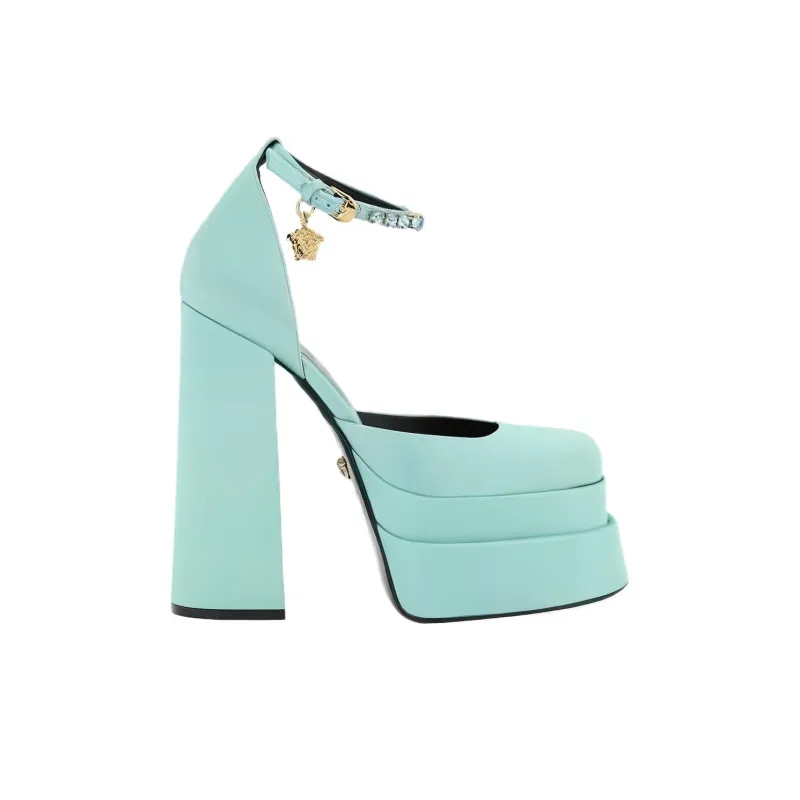 VERSACE Medusa Aevitas Chunky Heel High Heels 14cm Women's Blue-1
