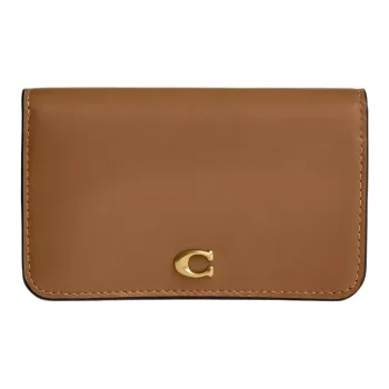 COACH Essential Calfskin Card Holder Mini Women's Brass & Honeys Brown