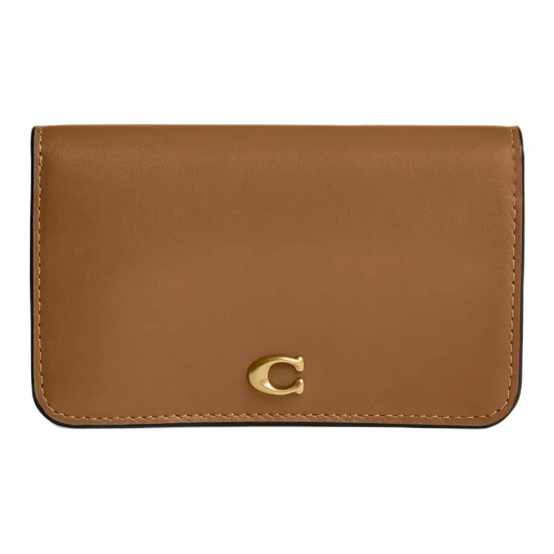 COACH Essential Calfskin Card Holder Mini Women's Brass & Honeys Brown-0
