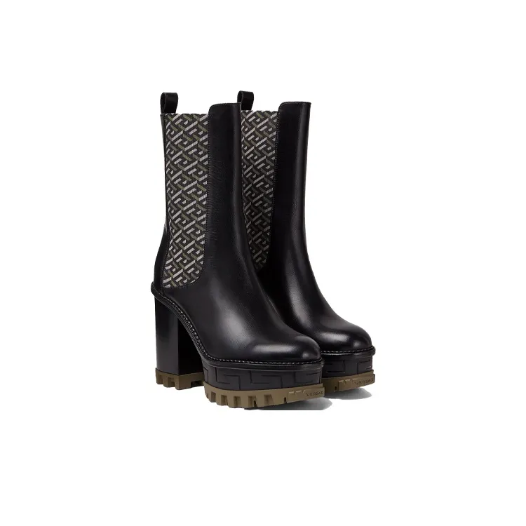 VERSACE La Greca Signature Ankle Boots Super High Heel Women's Black-2