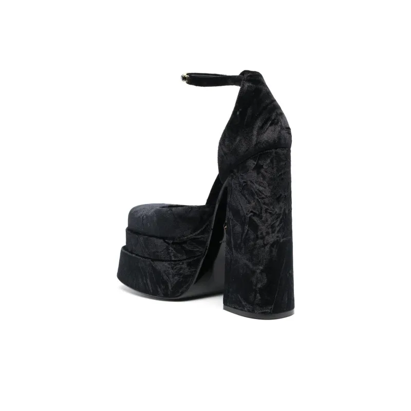VERSACE Chunky Heel High Heels Women's Black-4