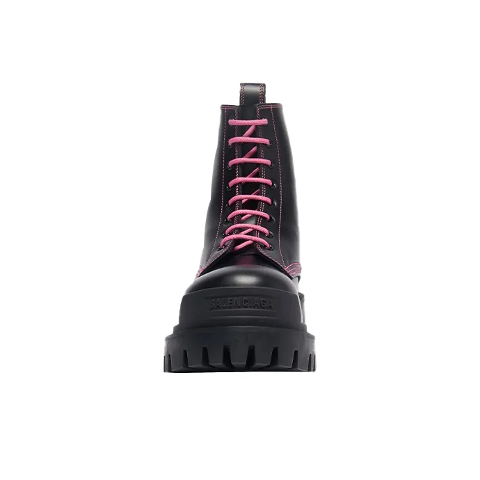 Balenciaga Strike Lace up Martin Boots Black/Pink Women's-2