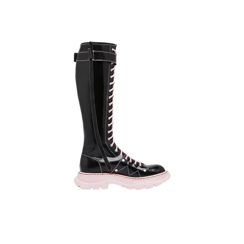 Alexander McQueen Tread Knee high Boots Women's Black Pink-1