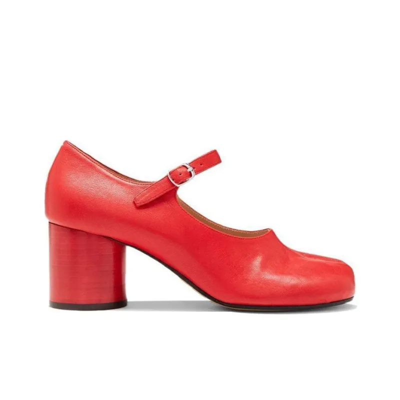 Maison Margiela Tabi Mary-Jane Color Chunky Heel High Heels Women's Red-1