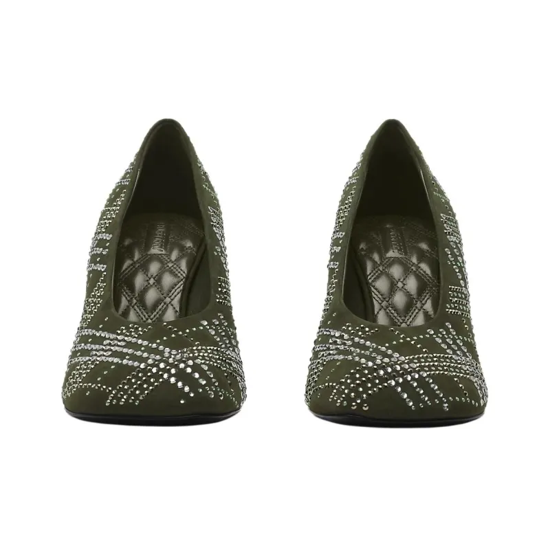Burberry Crystal Check Slim Heel High Heels 8.5cm Women's Lake Green-2