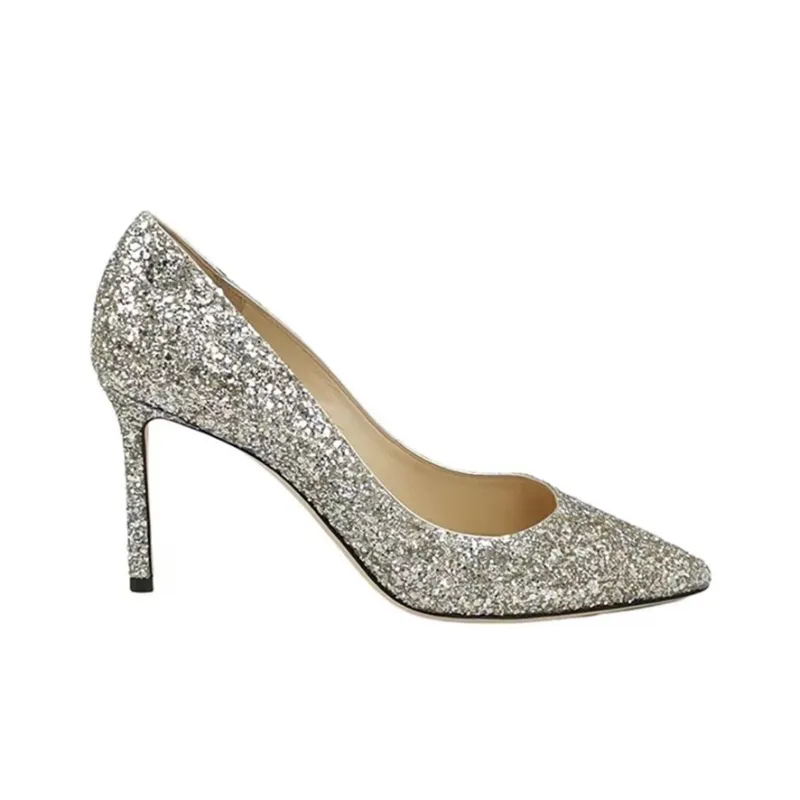 Jimmy Choo ROMY Slim Heel High Heels 8.5cm Women's Silver-1