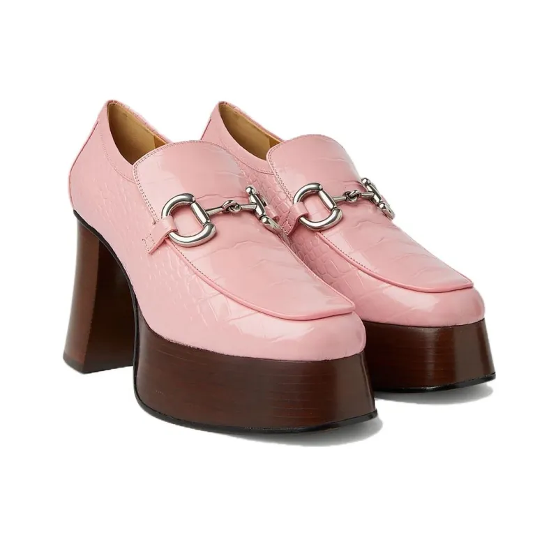 GUCCI Horsebit Chunky Heel High Heels Women's Pink-2