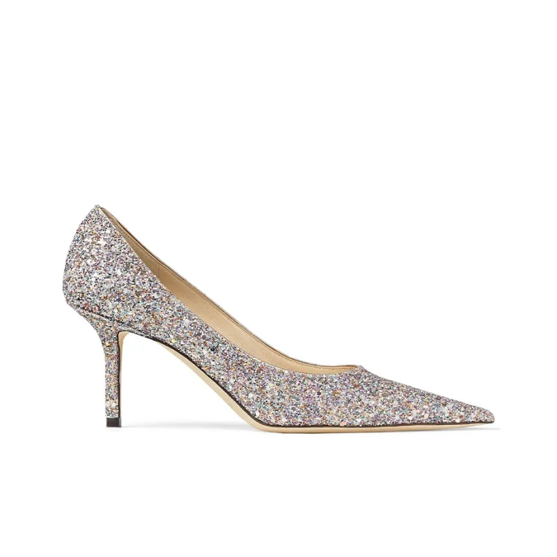 Jimmy Choo LOVE 65 Slim Heel High Heels Women's Glitter Pink-1