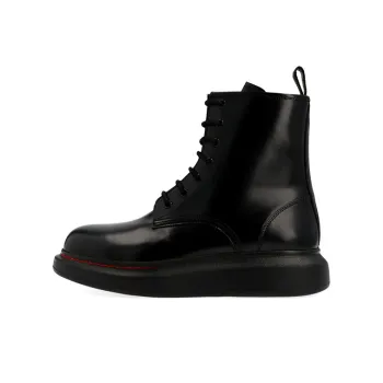 Alexander McQueen Glossed Leather Platform Ankle Boot Black Red Women's