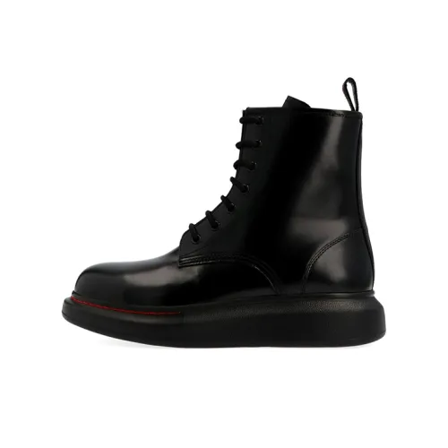 Alexander McQueen Glossed Leather Platform Ankle Boot Black Red Women's