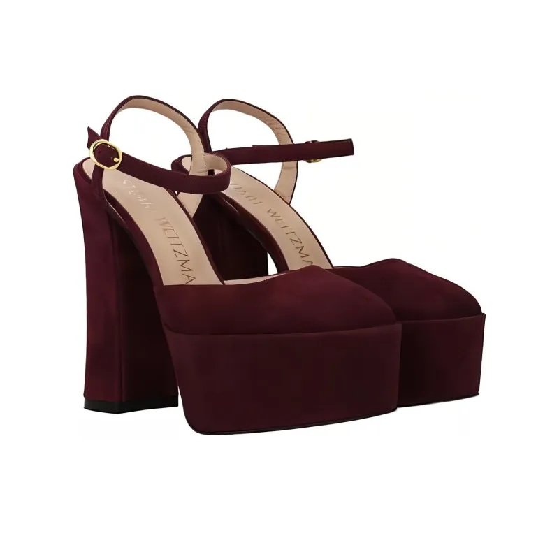 stuart weitzman Square-toe 115mm Suede Platform Pumps-2