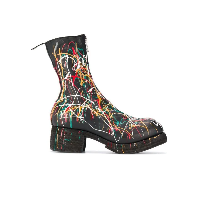 GUIDI Paint Splattered Ankle Boots-1