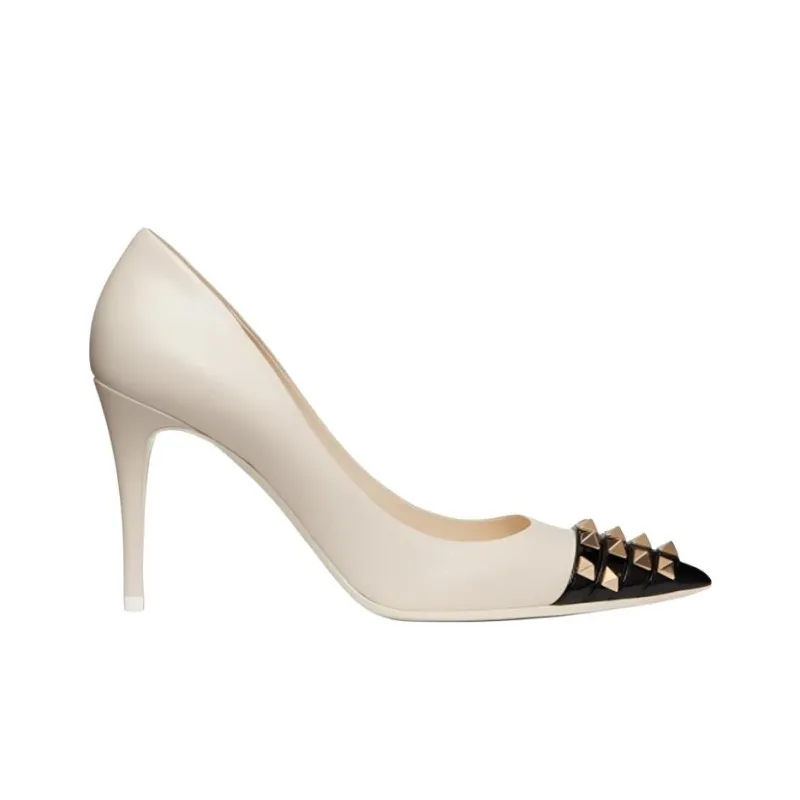 Valentino Rockstud Slim Heel High Heels 9cm Women's Beige-1