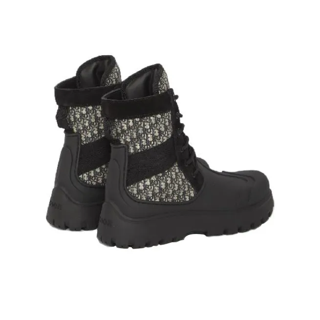 DIOR Garden Lace Up Ankle Boots Black Rubber-3
