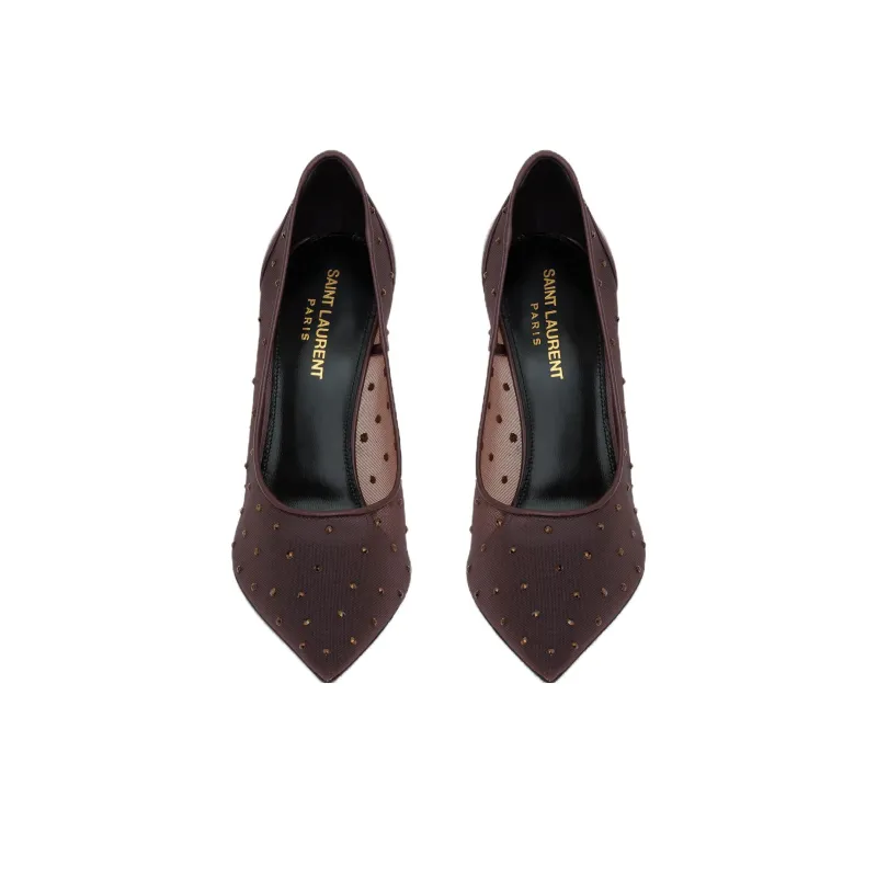 SAINT LAURENT Anja Slim Heel High Heels 10.5cm Women's Dark Umber-4