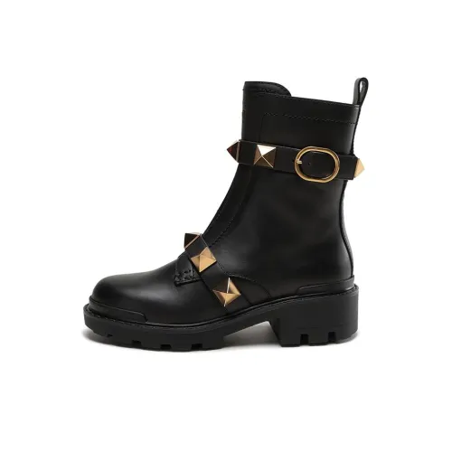 Valentino Garavani Roman Stud Round Toe Combat Boots