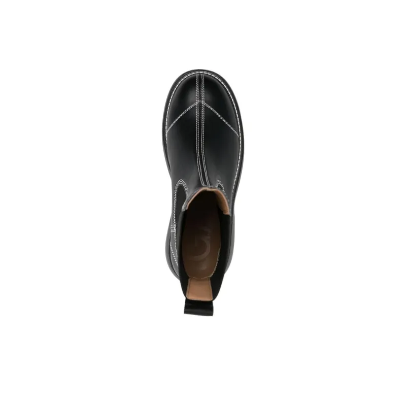 GANNI Topstitched Leather Chelsea Boots-3