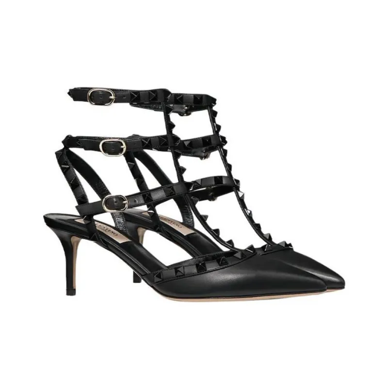 Valentino Rockstud Slim Heel High Heel Sandal 6.5cm Women's Black-2