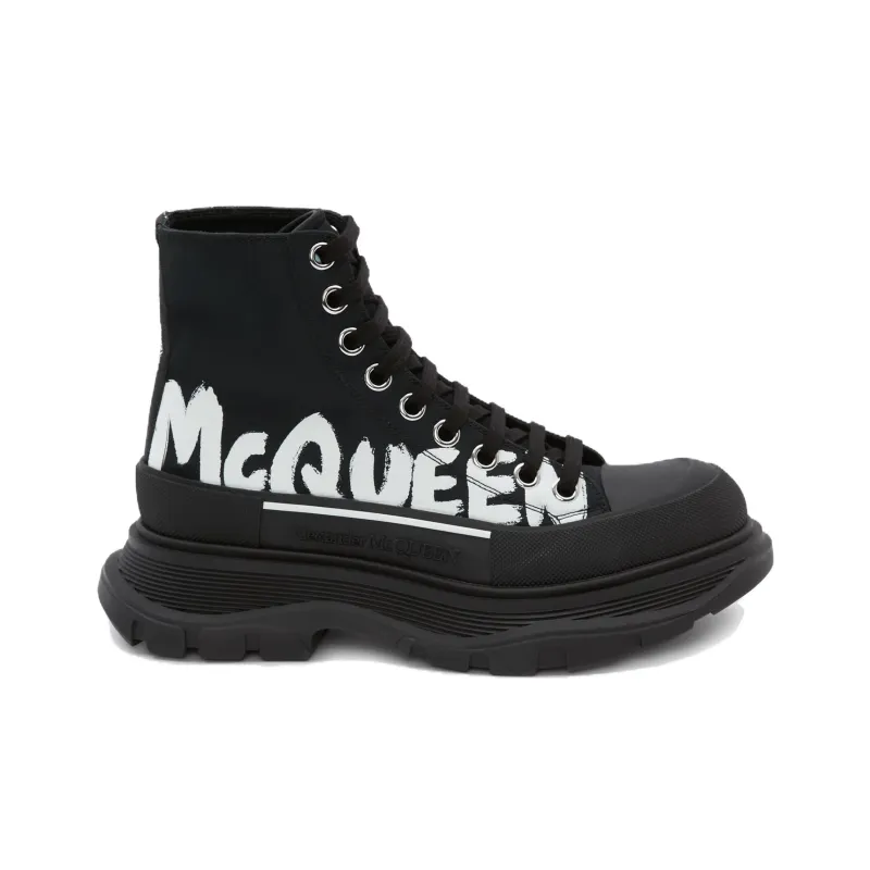 Alexander McQueen Tread Slick Boot Polyfaille Graffiti Black White Women's-1