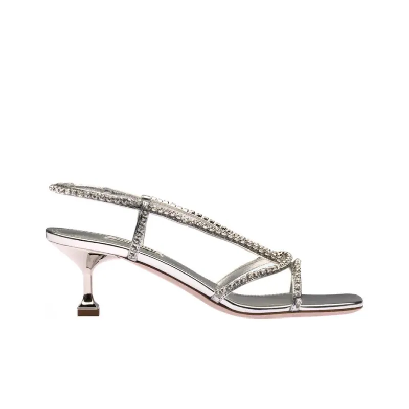 MIU MIU Flared Heel High Heels 5.5cm Women's Silver-1
