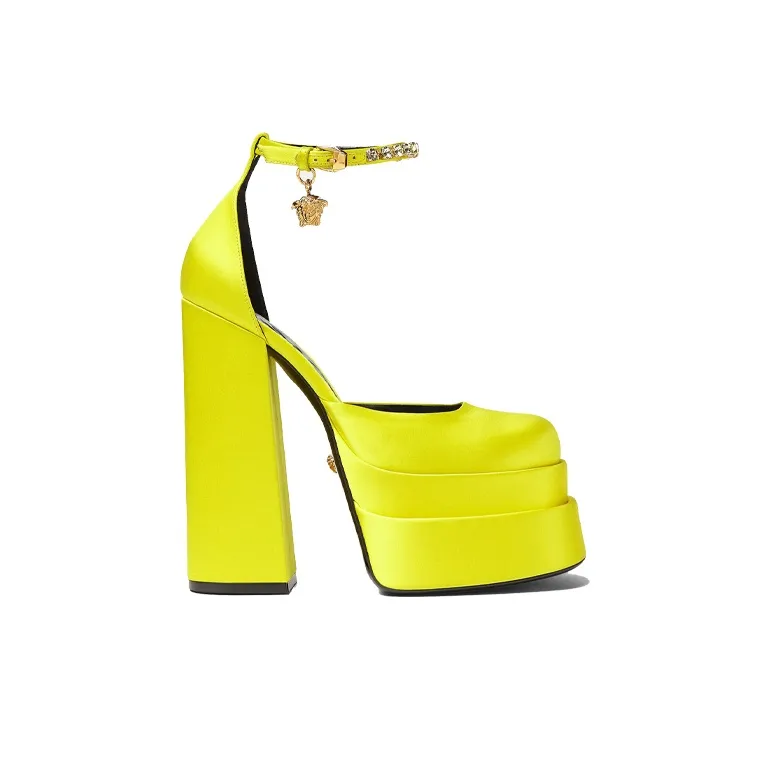 VERSACE Medusa Aevitas 155mm Platform Pumps Yellow Satin-1