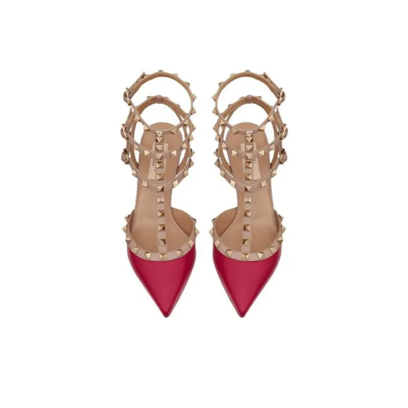 Valentino Rockstud Slim Heel High Heels 6.5cm Women's Red-3