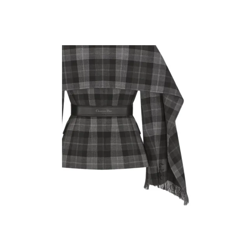 DIOR Checkered Belted Removable Scarf Jacket-4