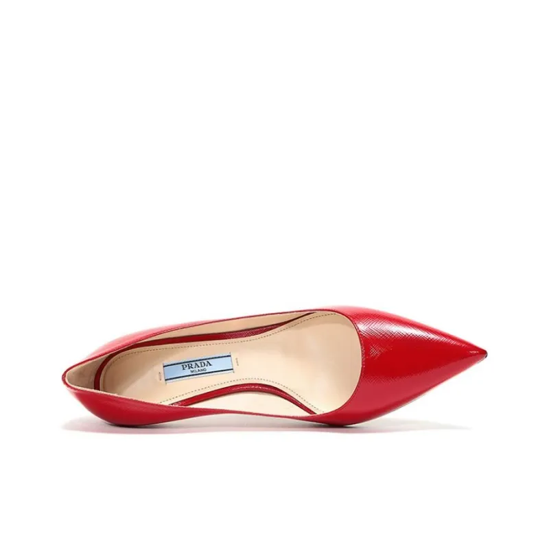 PRADA Pointed Saffiano Leather Heels 'Red' Women's-4