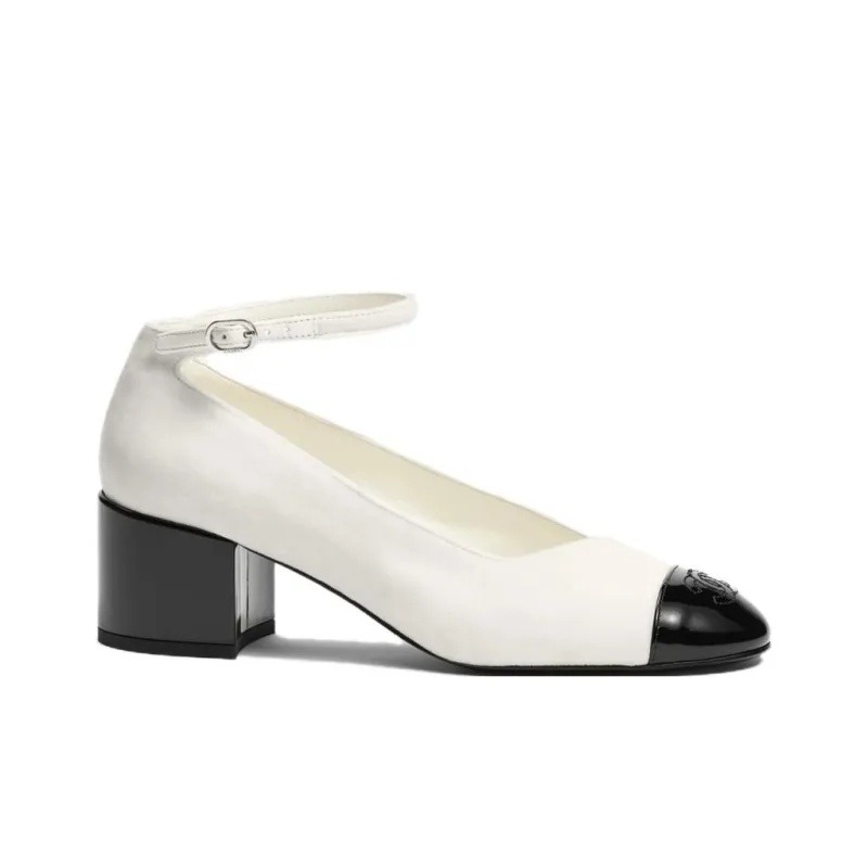 CHANEL Chunky Heel High Heels Women's Ivory White-1