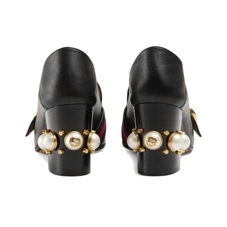 GUCCI 80mm Pearl Heel Leather Pumps-4