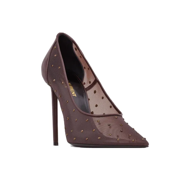 SAINT LAURENT Anja Slim Heel High Heels 10.5cm Women's Dark Umber-3