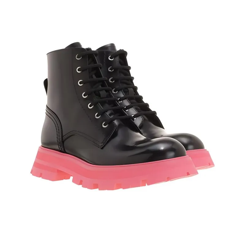 Alexander McQueen Tread Slick Leather Boot Black Pink Women's-2