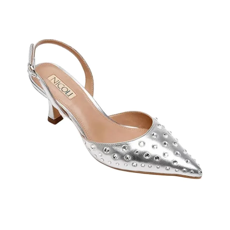 NICOLI Lozano Slim Heel High Heels 7cm Women's Silver-2