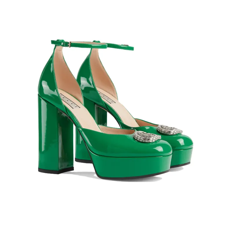 GUCCI GG Chunky Heel High Heels 11cm Women's Green-2