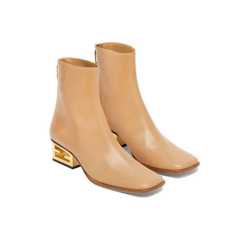 FENDI Baguette Ankle Boots Women's Beige-3