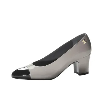 CHANEL Chunky Heel High Heels 6.5cm Women's Gray Black