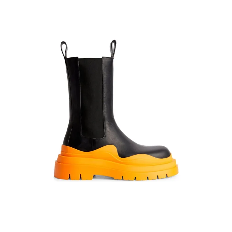 Bottega Veneta Leather Tire Chunky Sole Chelsea Boot Black Tangerine-1