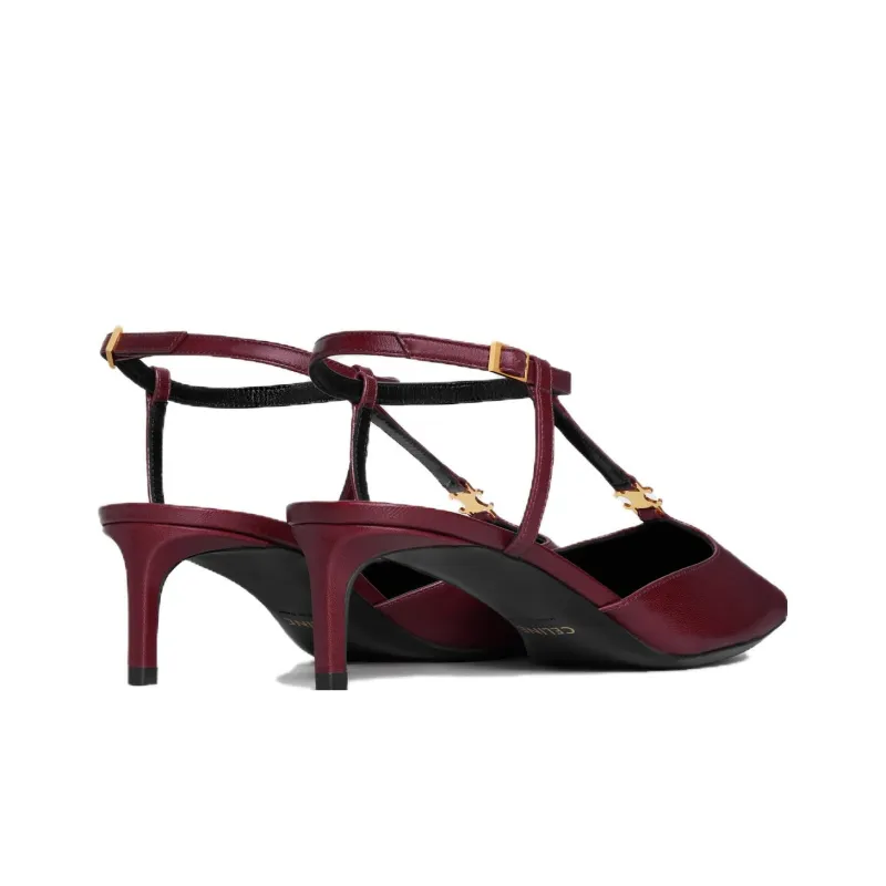 CELINE Triomphe KITTEN Slim Heel High Heels 5cm Women's Red-3