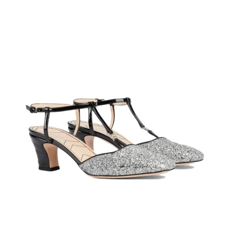 GUCCI Chunky Heel High Heels 5.5cm Women's Silver-4