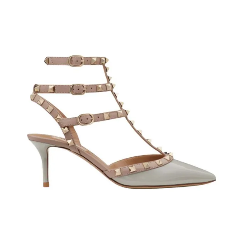 Valentino Rockstud GARAVANI Slim Heel High Heels Women's Gray-1