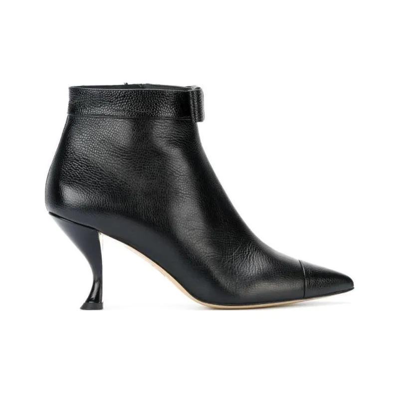 THOM BROWNE Bowed Curved Heel Bootie In Pebble Grain Leather-1