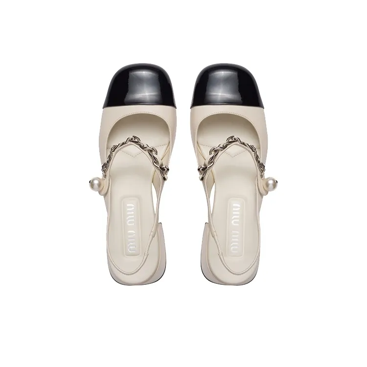 MIU MIU Block Heel High Heels Women's Ivory-3