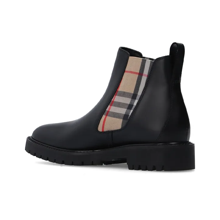 Burberry Vintage Check Leather Chelsea Boot Black Beige Women's-3