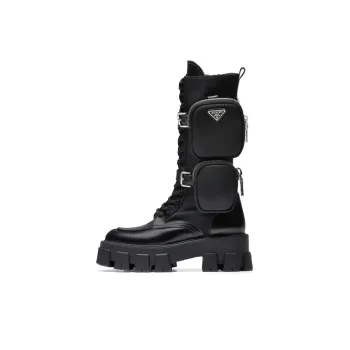 PRADA Monolith 55mm Pouch Tall Boots Black Leather