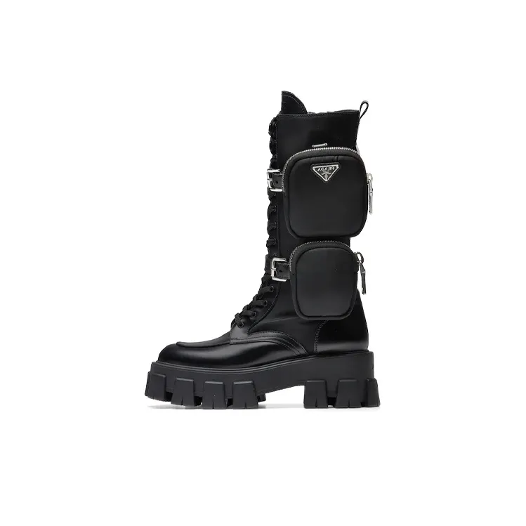 PRADA Monolith 55mm Pouch Tall Boots Black Leather-0