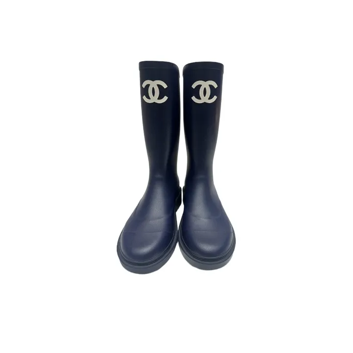 CHANEL Knee-high Boots Women's Dark Blue-1