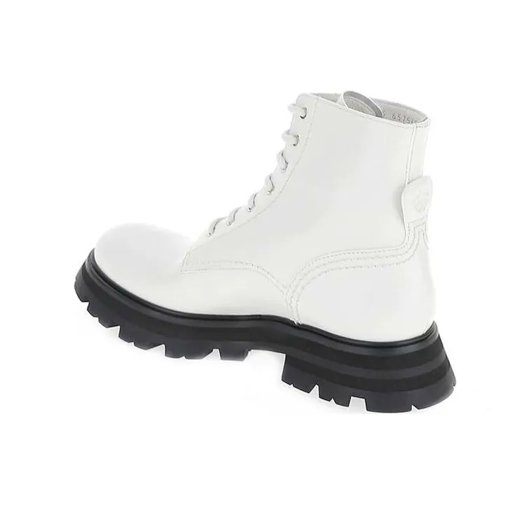 Alexander McQueen Lace Up Ankle Boot White Black Women's-3
